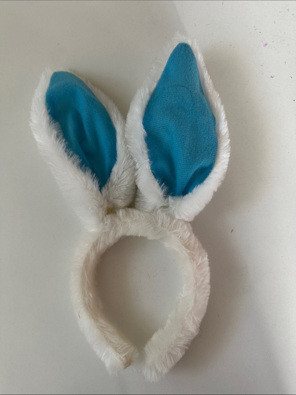 White Faux Fur Bunny Ear Headband with Blue Lining